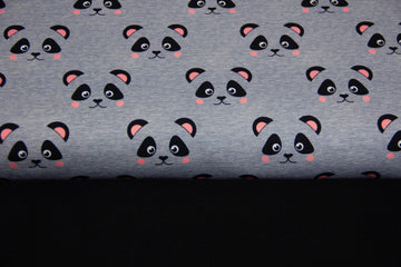 Stoffpaket French Terry + Bündchen mit Pandas, grau